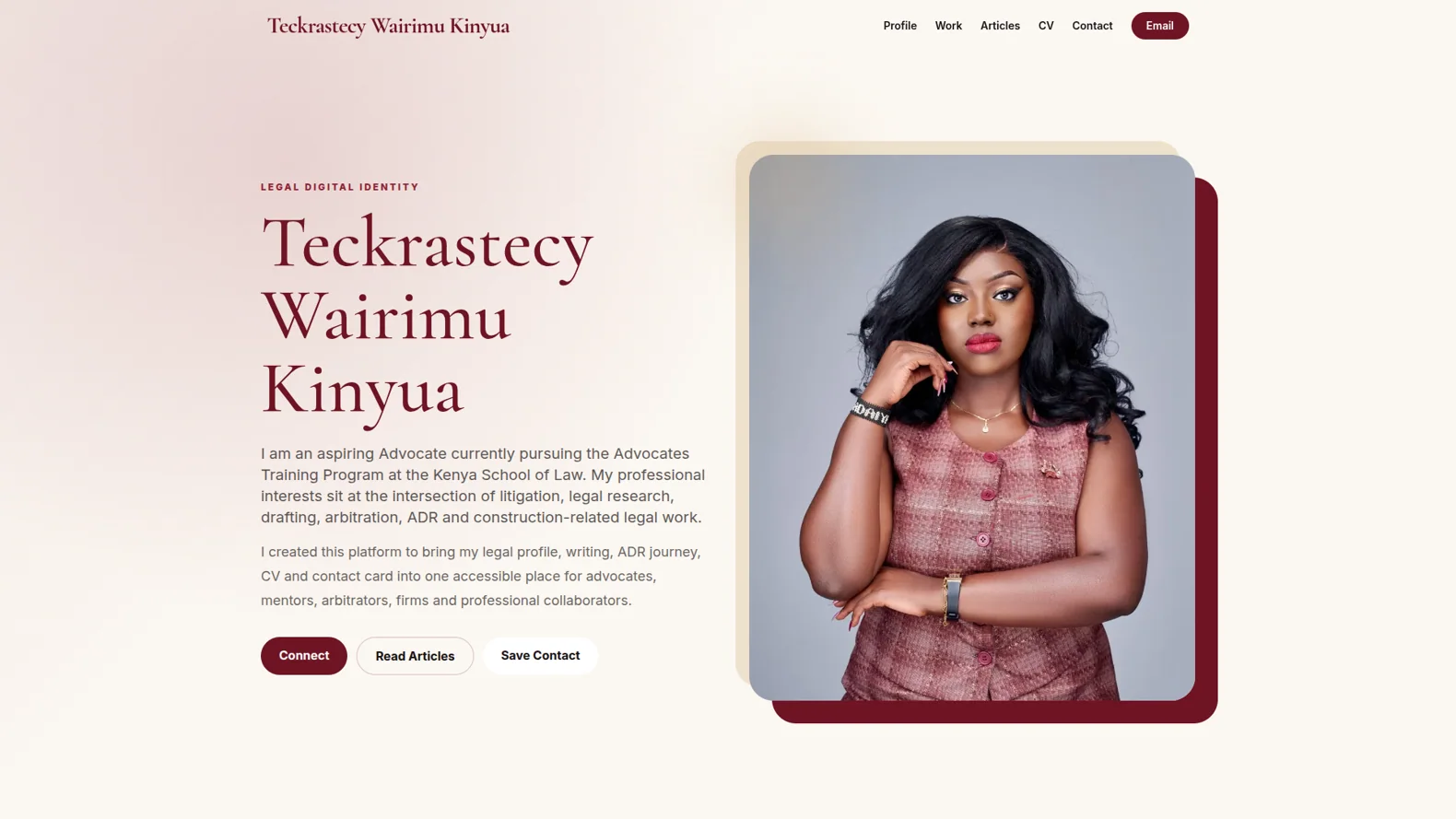 Screenshot of Teckrastecy Wairimu Kinyua website